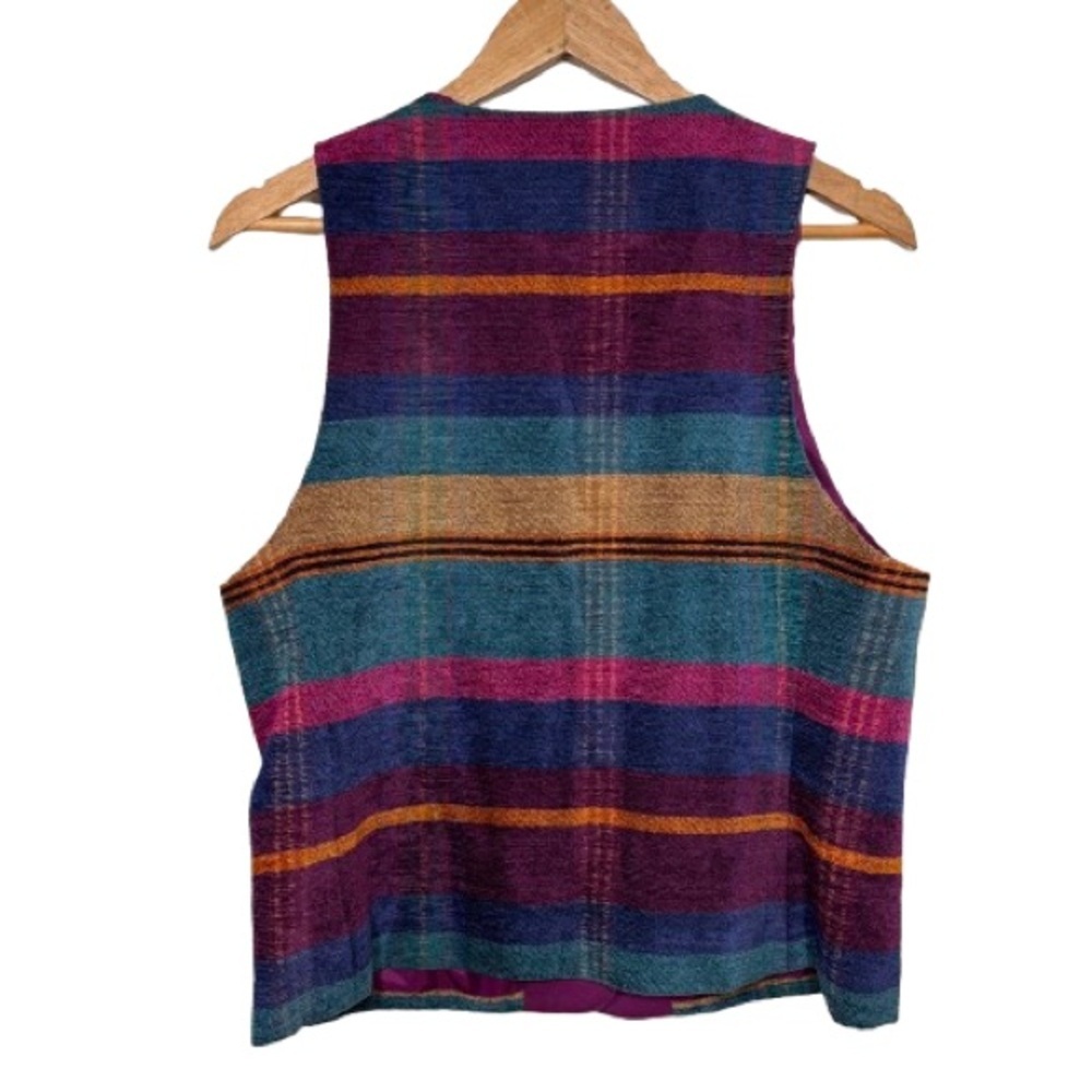 Vintage Jo Hardin Multi Color Striped Satin Lined Tapestry Style Vest Size 10 - Picture 2 of 5
